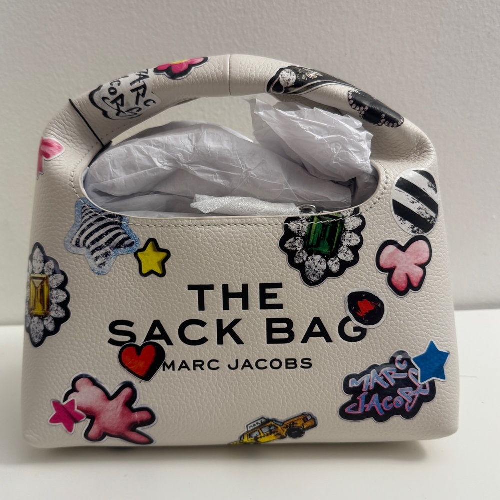 Marc Jacobs The Mini Sack Sticker Leather Top Handle Bag - Picture 6 of 10